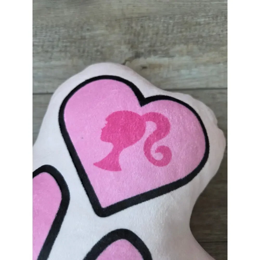 Barbie Logo Plush Decorative Pillow Heart Silhouette‎ Pink White Mattel 2024